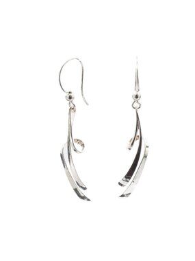 Sterling Silver Twist Dangle Earrings Modern Curved Drop 1.75 Inches
